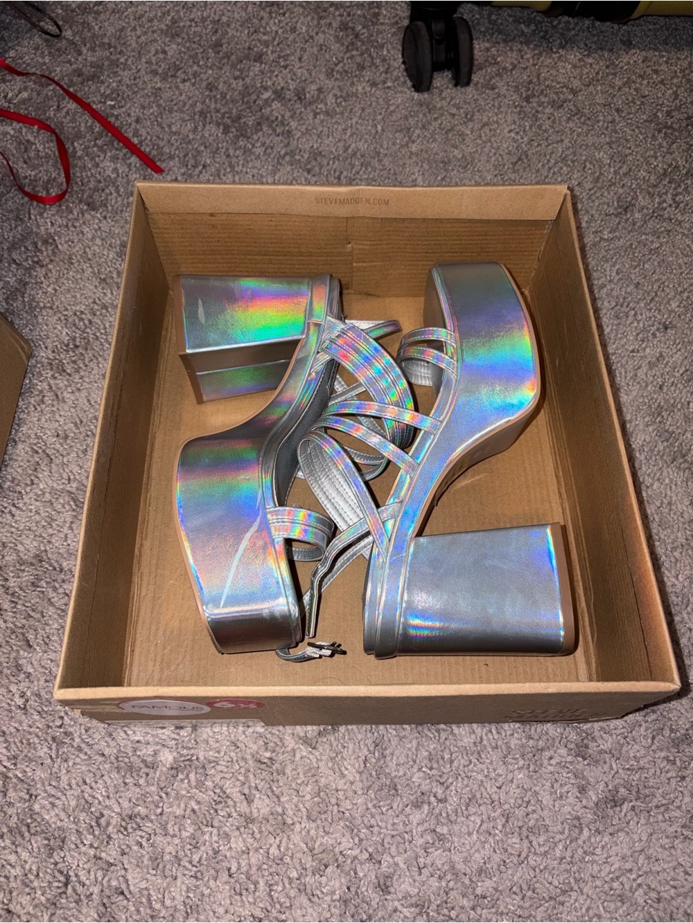 Steve Madden Holographic Platform Sandals - Silver